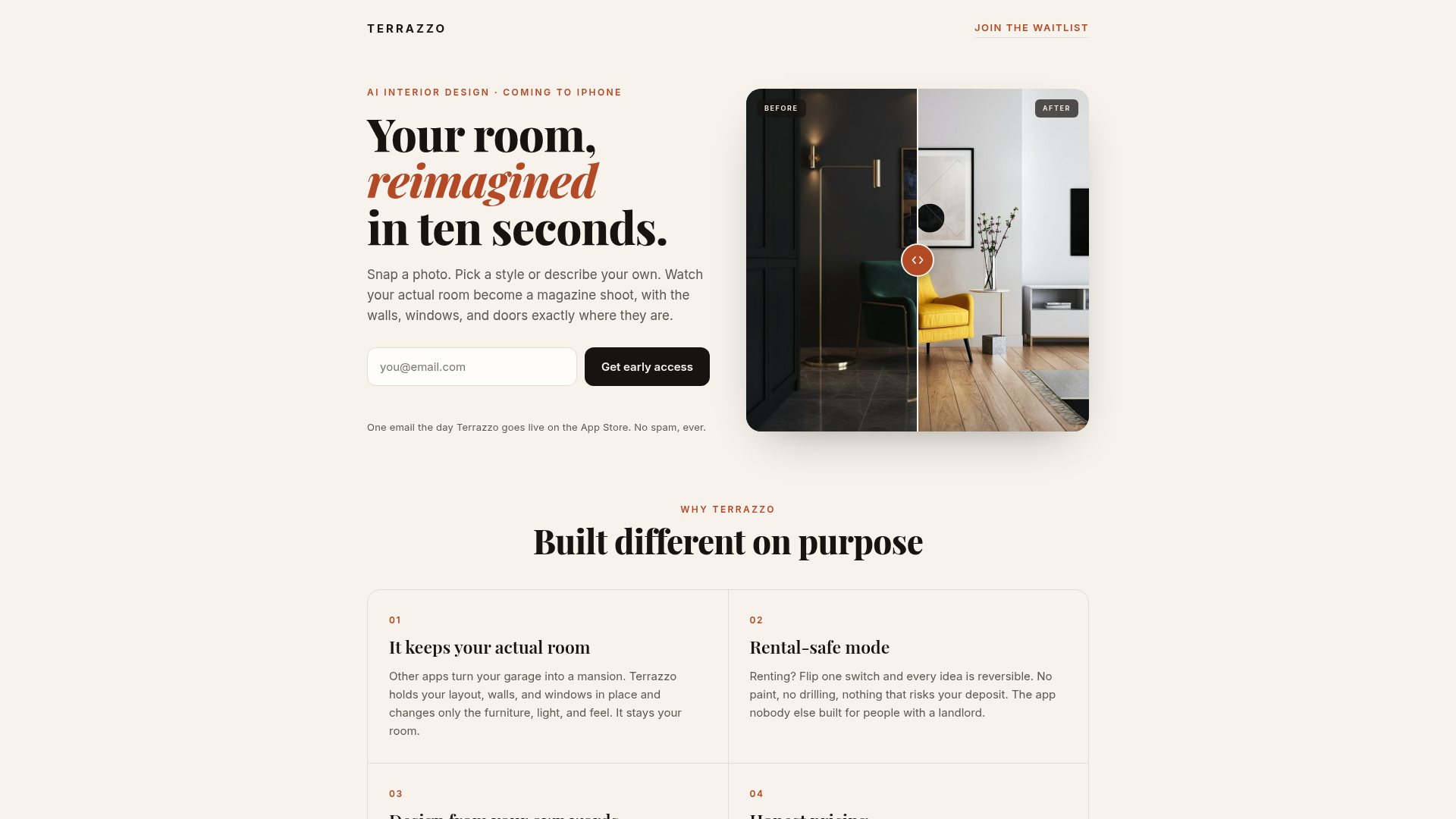 Terrazzo — AI room redesign app landing page